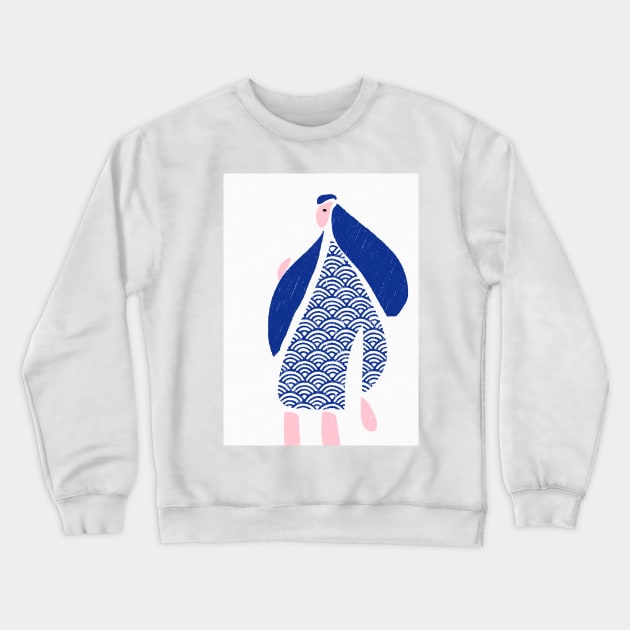 Woodblock Wave Woman Crewneck Sweatshirt by TillaCrowne